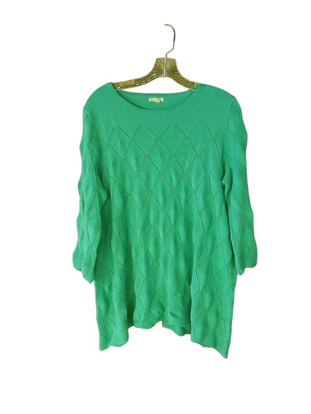 3/$12 Est. 1946 Green Crewneck Diamond Pattern 3/4 Sleeve Sweater Size 14/16W